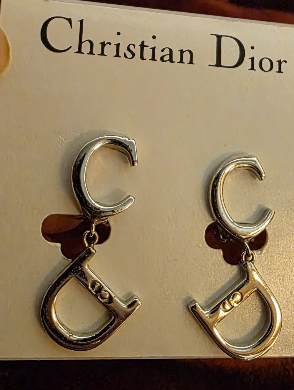 Dior Silver Tone CD Logo Drop Earrings/ New